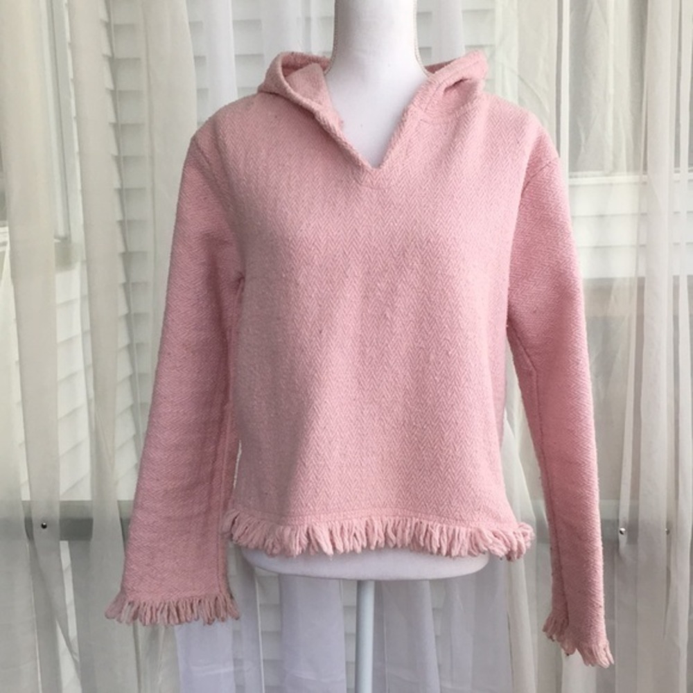 EARTH RAGS pink hooded shirt with fringe